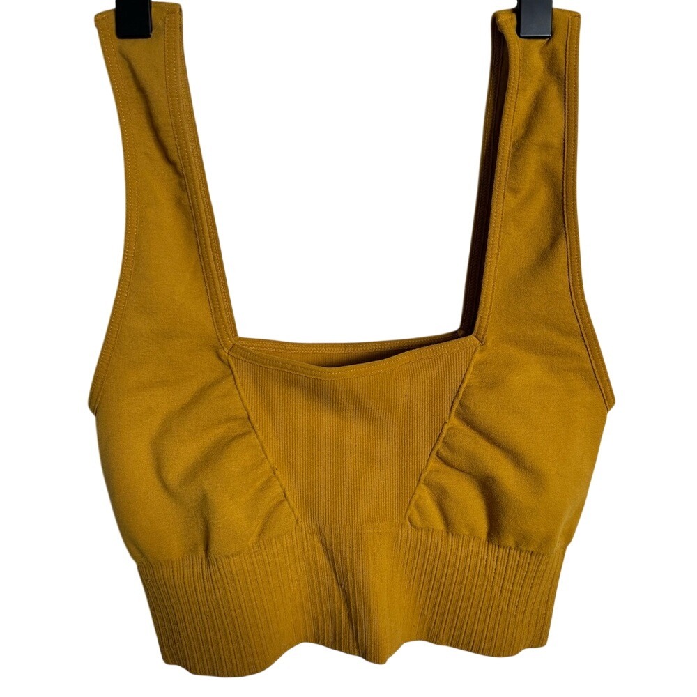 Free‎ People Movement Good Karma Bra Mustard Yellow Square Neck Seamless XS/S